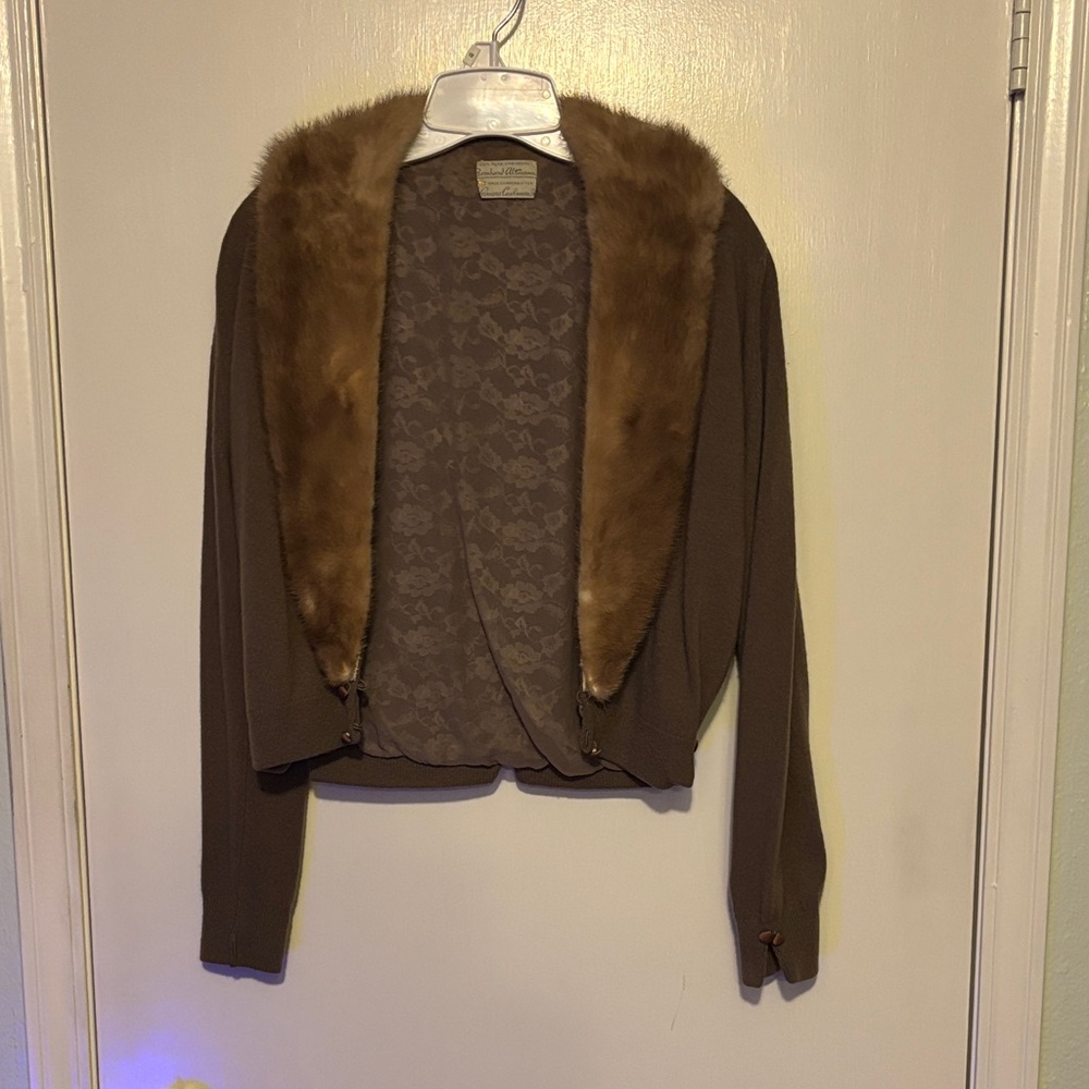 Brown Faux Fur Trim Cardigan